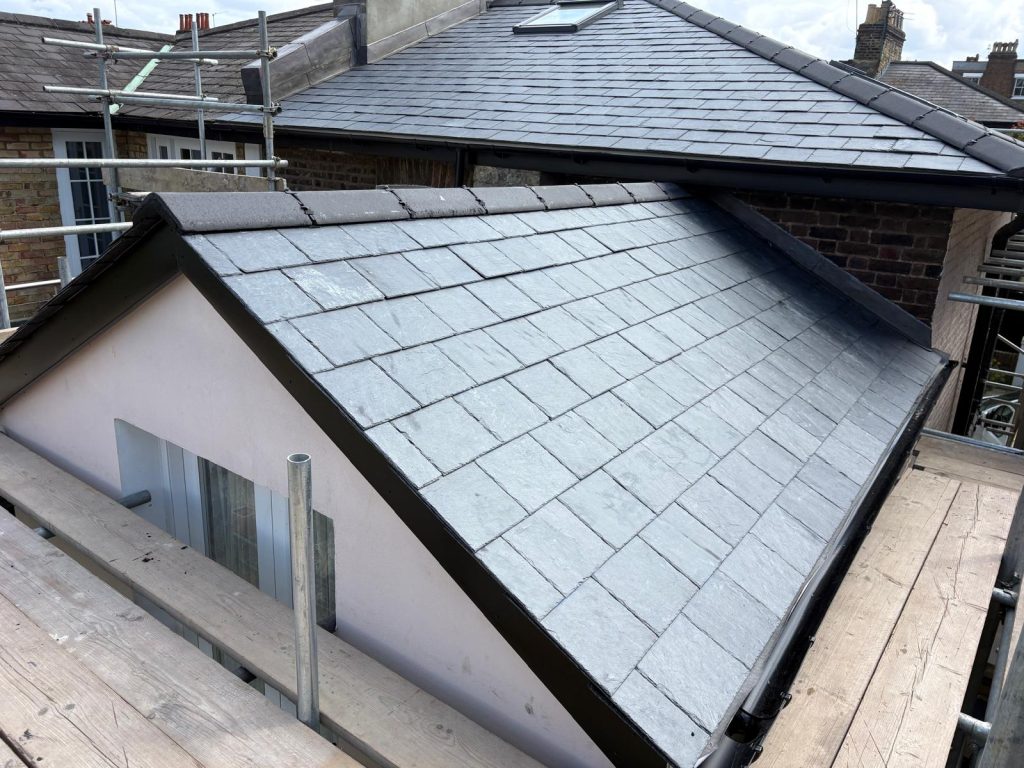 Slate roofing installation completed by roofers in North London at Tavistock Terrace N19